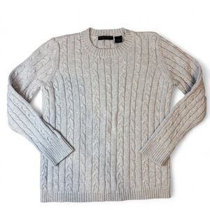 Vintage Preswick & Moore Light Gray Cable-Knit Crewneck Sweater Small
